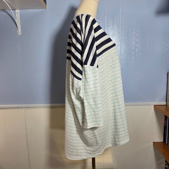 Lane Bryant 22/24 White Black Striped 3/4 sleeve Linen Blend Lightweight Tee - Picture 4 of 11